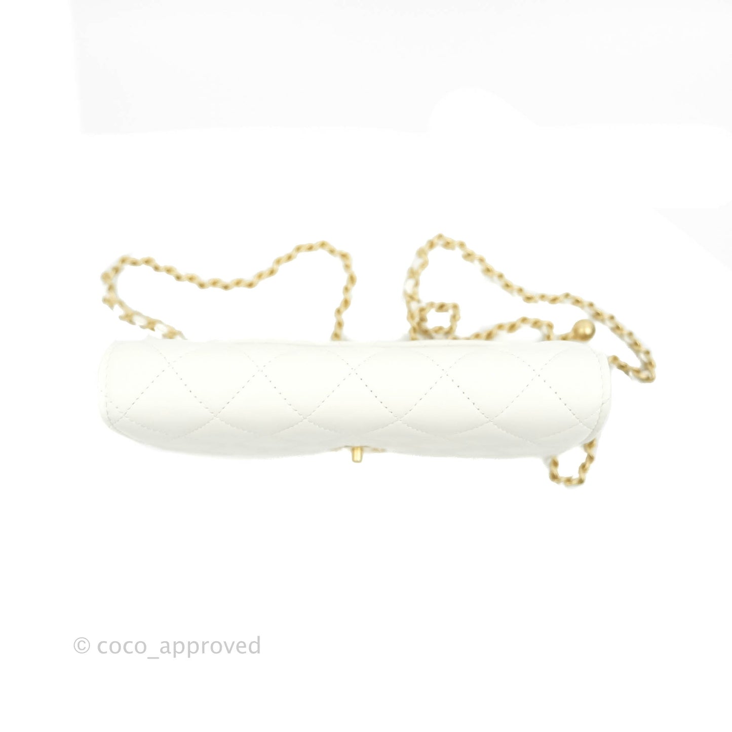 Chanel Quilted Pearl Crush Wallet on Chain WOC White Lambskin Aged Gold Hardware