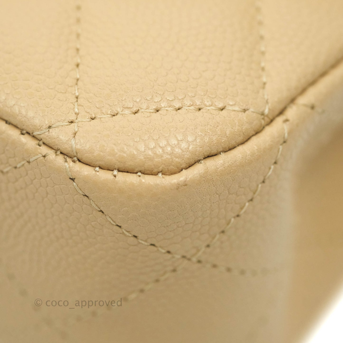 Chanel Quilted M/L Medium Double Flap Beige Caviar Gold Hardware 19C