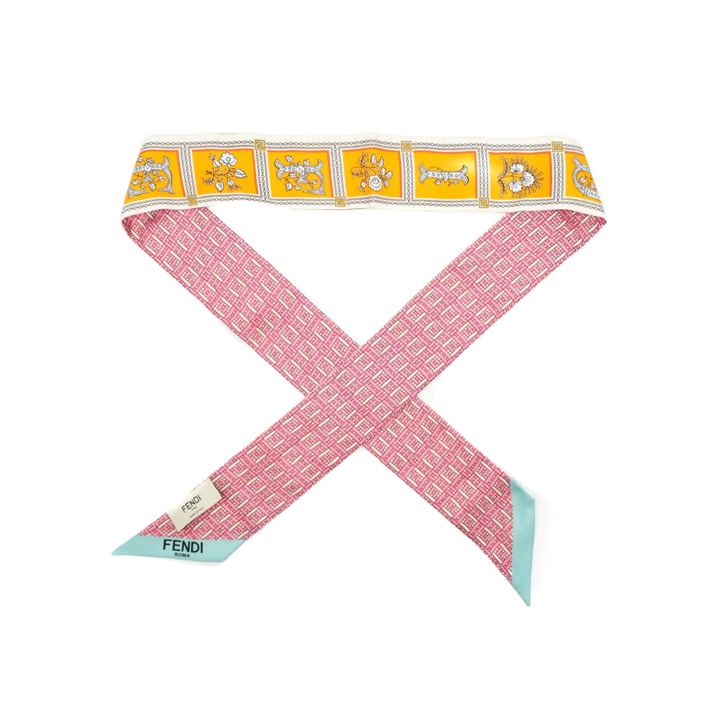 Fendi Silk Twilly Orange & Pink