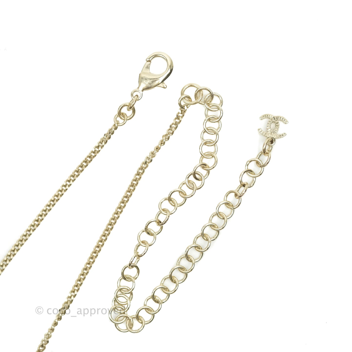 Chanel Coco Arrow Pearl Crystal Necklace Gold Tone 20S