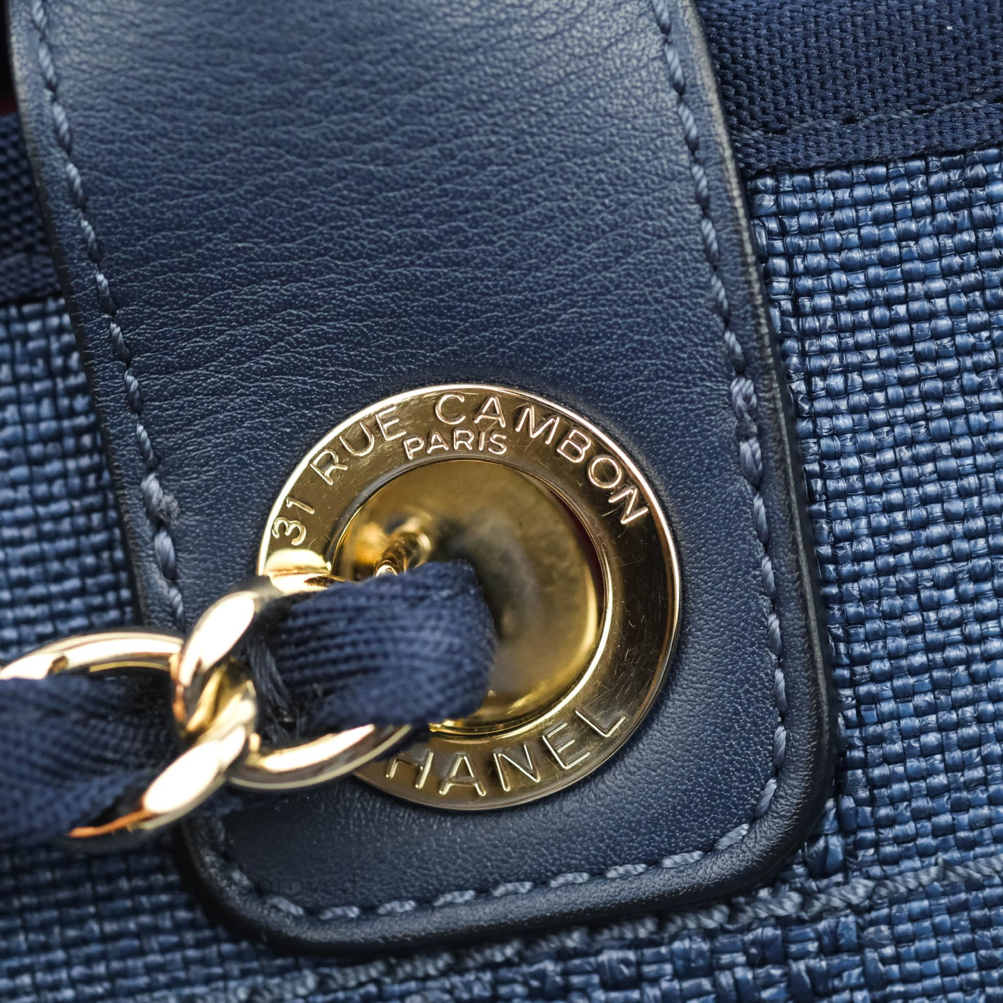 Chanel Large Deauville Navy Blue Canvas Gold Hardware