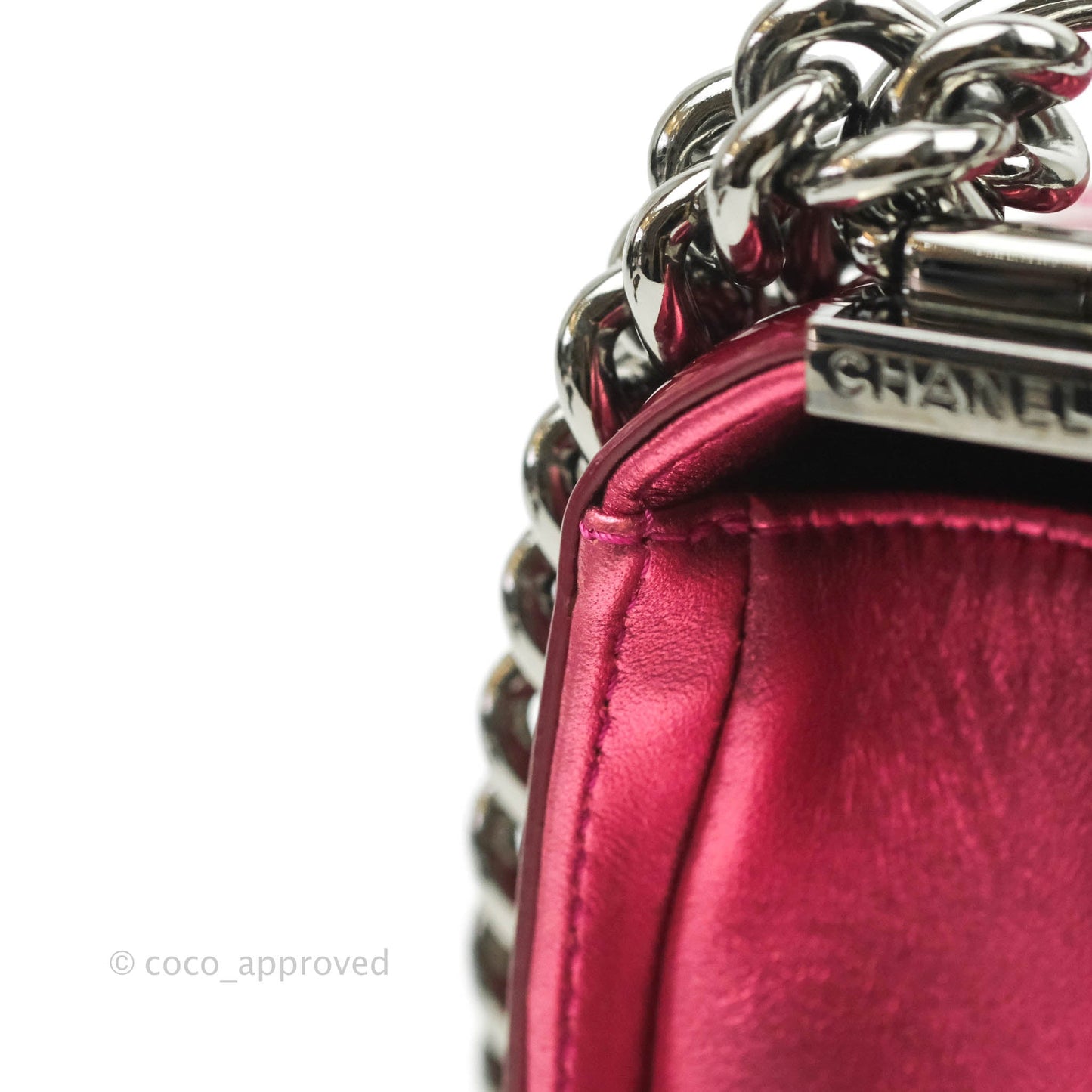 Chanel Quilted Small Boy Metallic Pink Patent & Lambskin Gun Metal