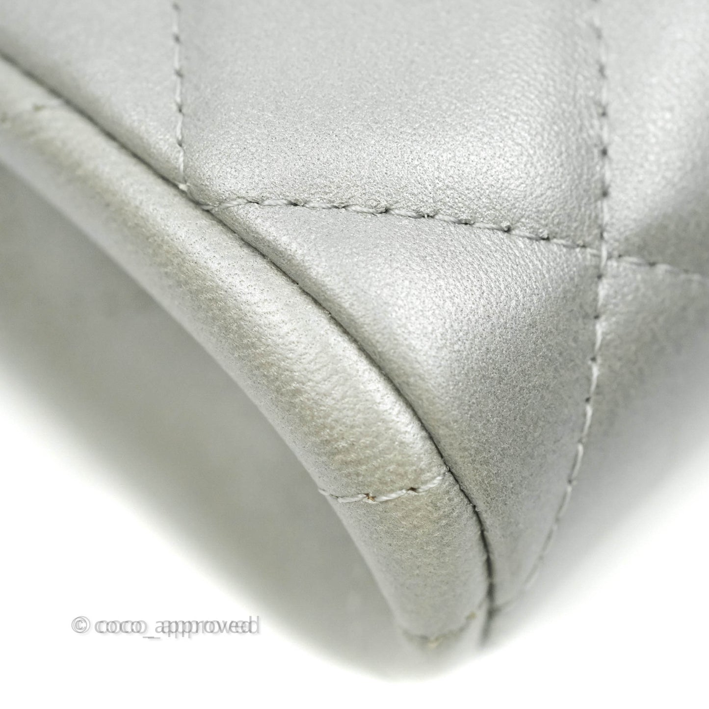 Chanel Quilted Clutch with Chain Silver Lambskin Matte Silver Hardware