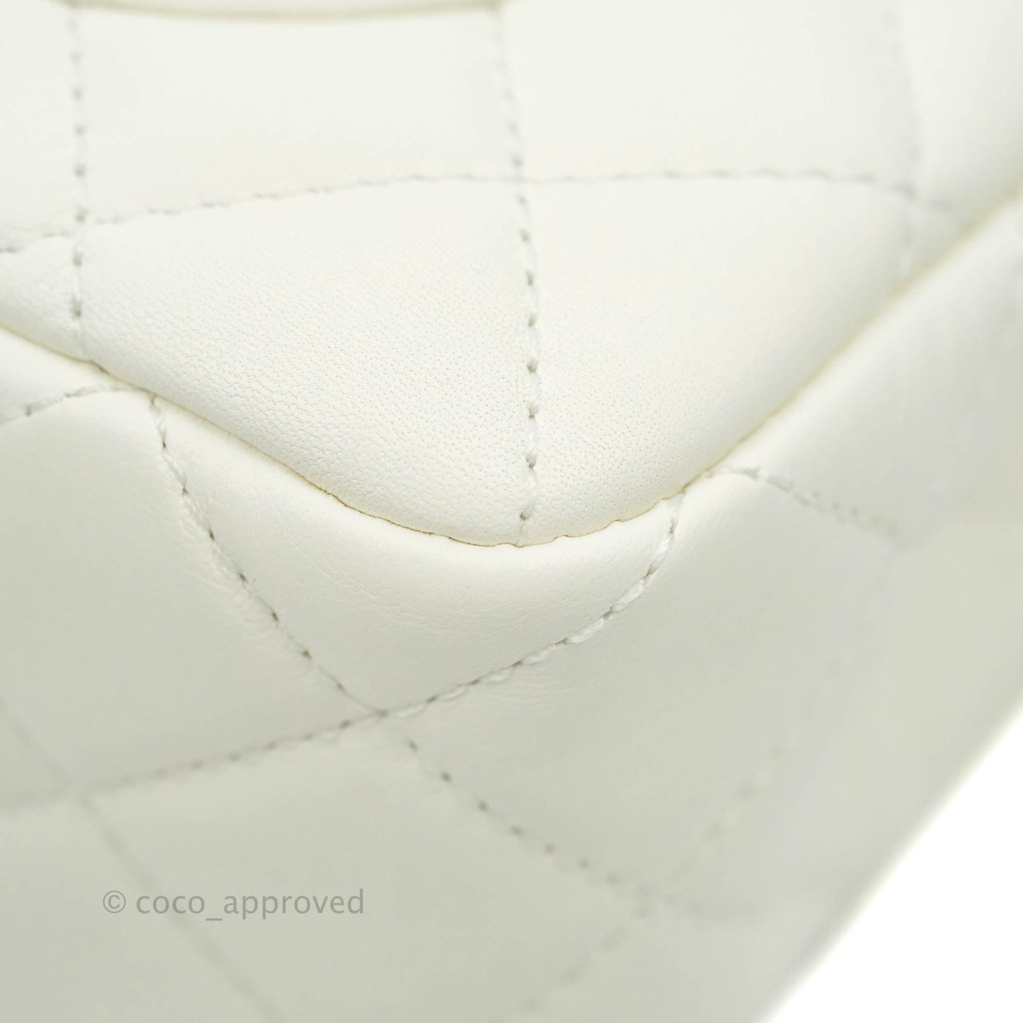 Chanel Mini Rectangular Pearl Crush Quilted White Lambskin Aged Gold Hardware 22C