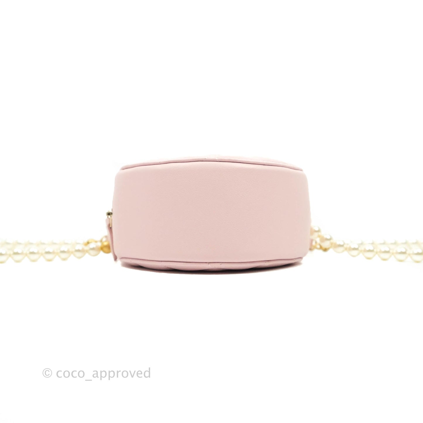 Chanel Quilted Round Clutch with Pearl Chain Light Pink Calfskin Aged Gold Hardware 21S