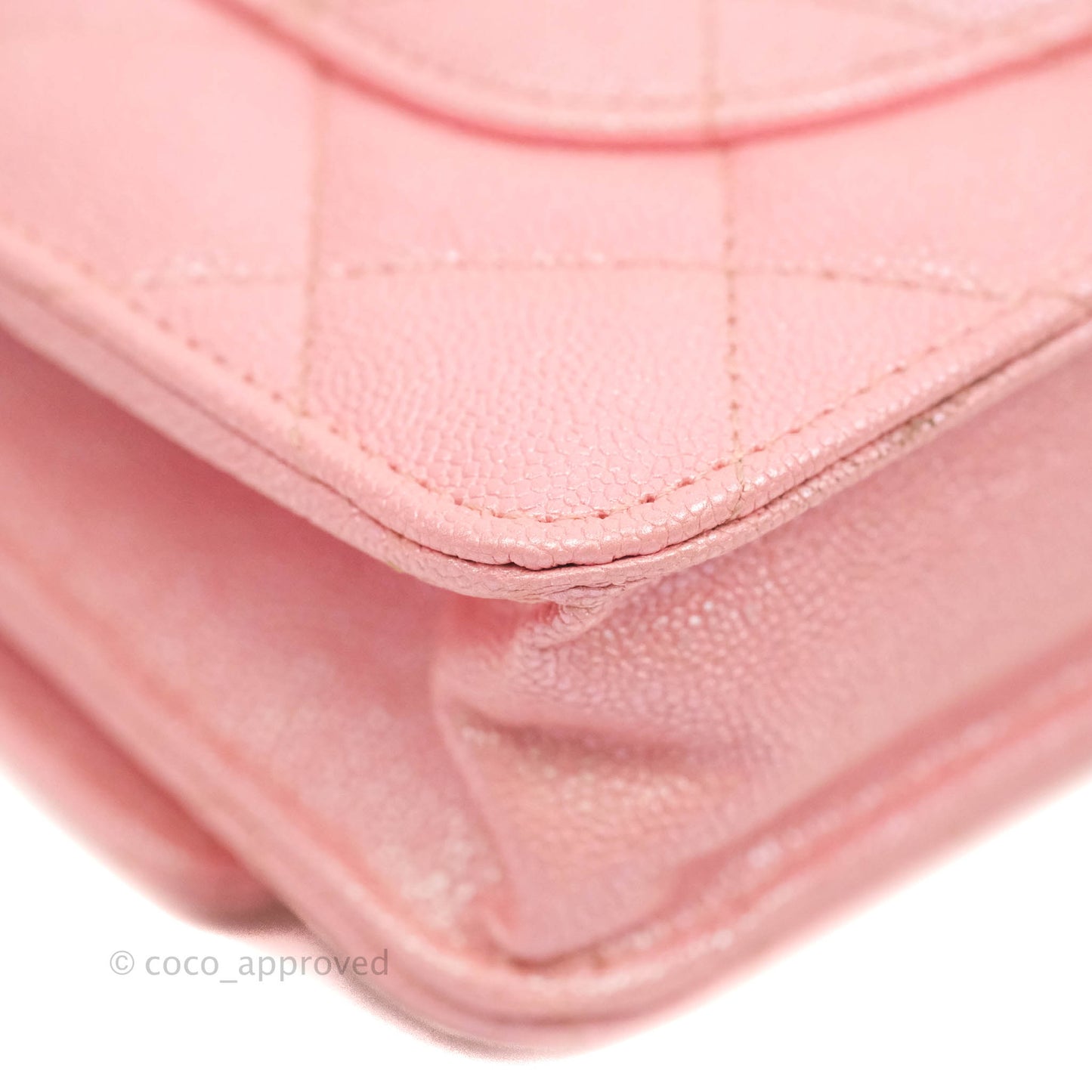 Chanel Quilted Wallet on Chain WOC Iridescent Pink Caviar Gold Hardware 19S