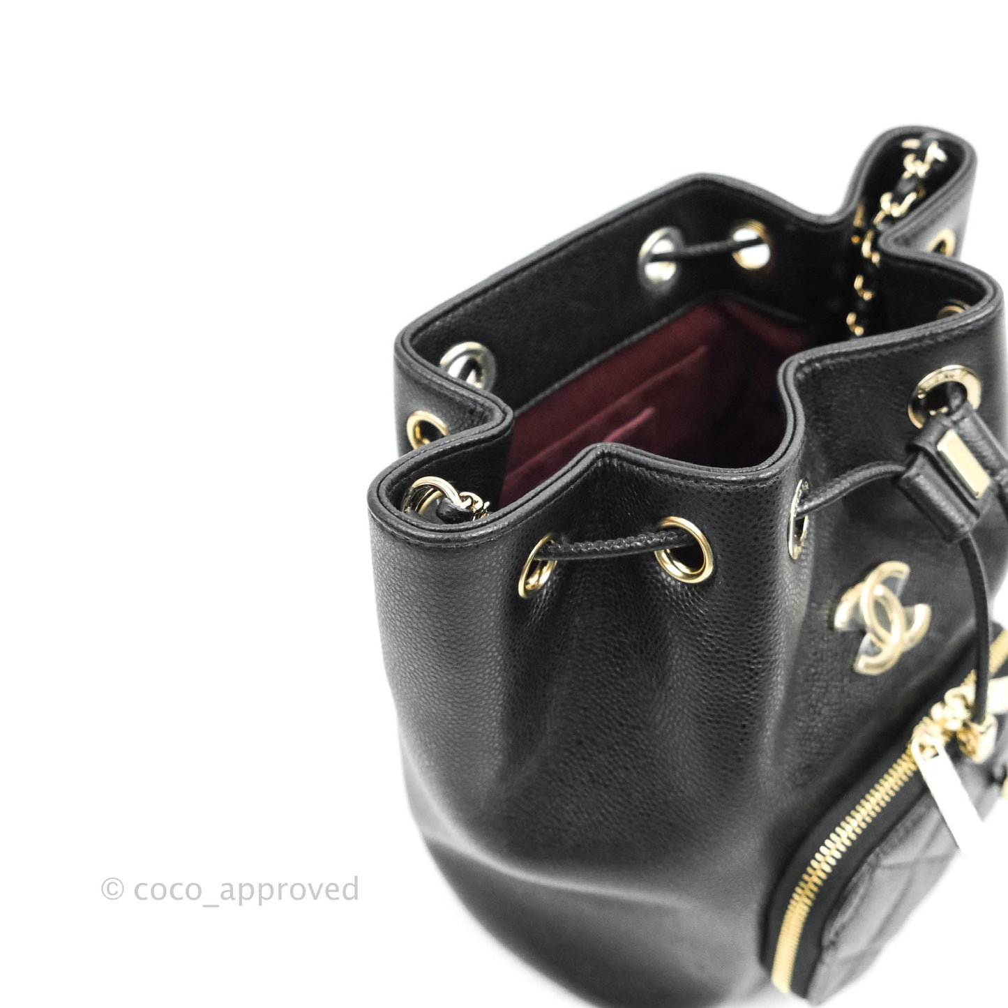 Chanel Business Affinity Drawstring Bucket Bag Black Caviar Gold Hardware 21P