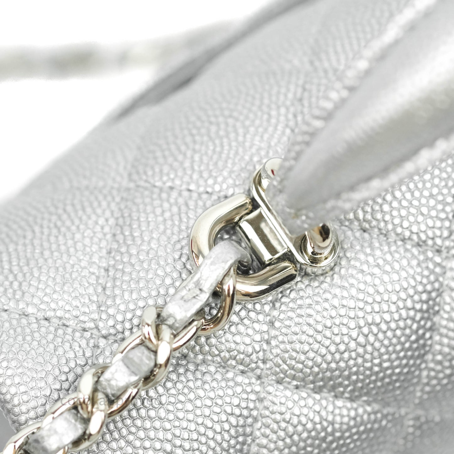 Chanel Top Handle Mini Rectangular Flap Bag Silver Caviar Silver Hardware