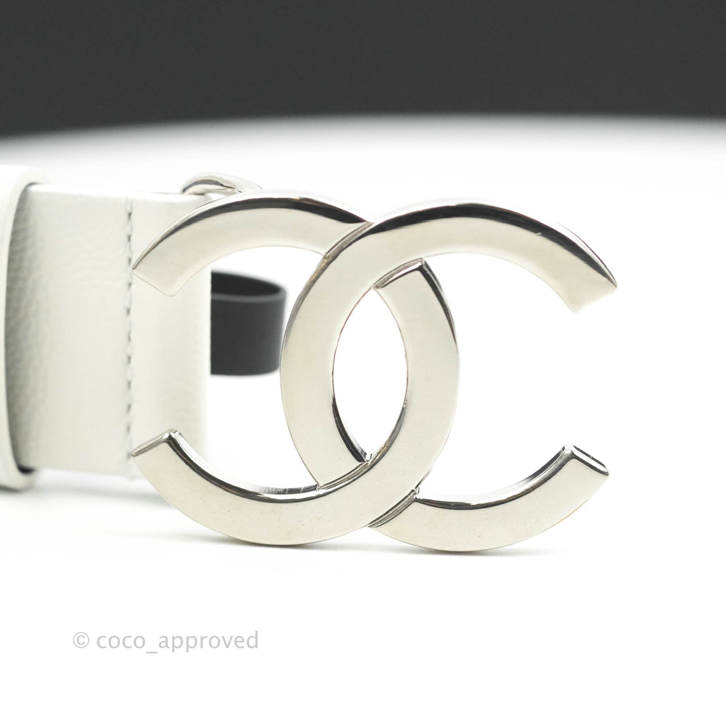 Chanel CC Leather Belt White Caviar Silver Hardware 20P Size 80