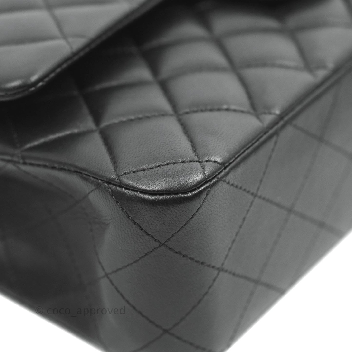 Chanel Classic M/L Medium Double Flap Black Lambskin Silver Hardware