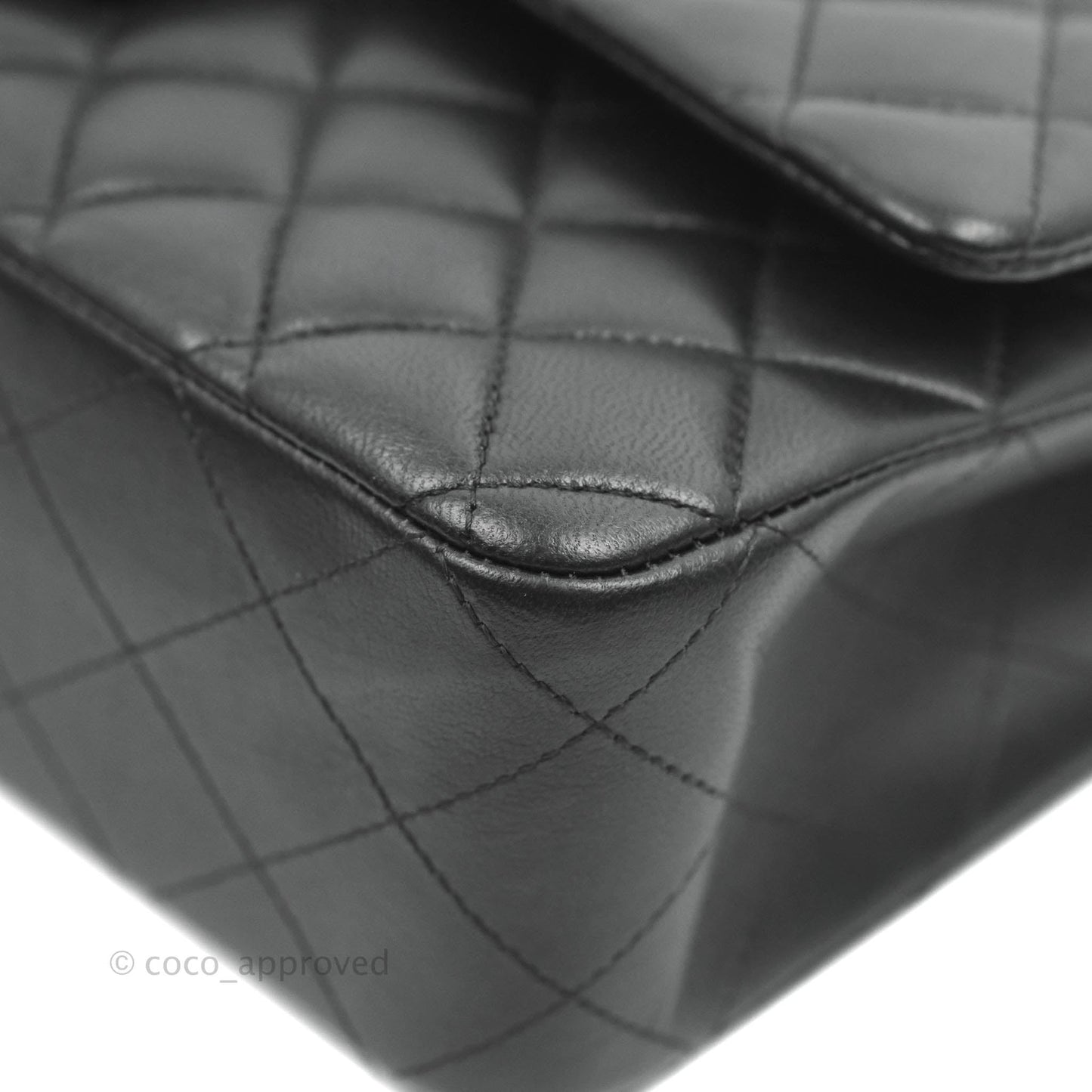 Chanel Classic M/L Medium Double Flap Black Lambskin Silver Hardware