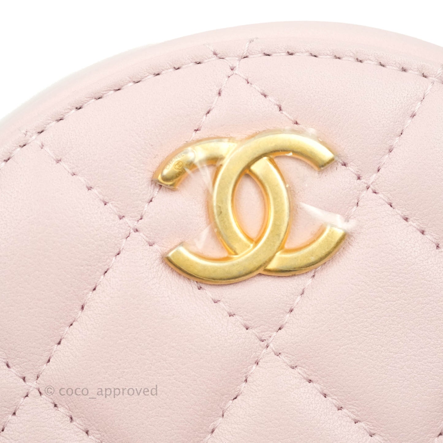 Chanel Quilted Round Clutch with Pearl Chain Light Pink Calfskin Aged Gold Hardware 21S