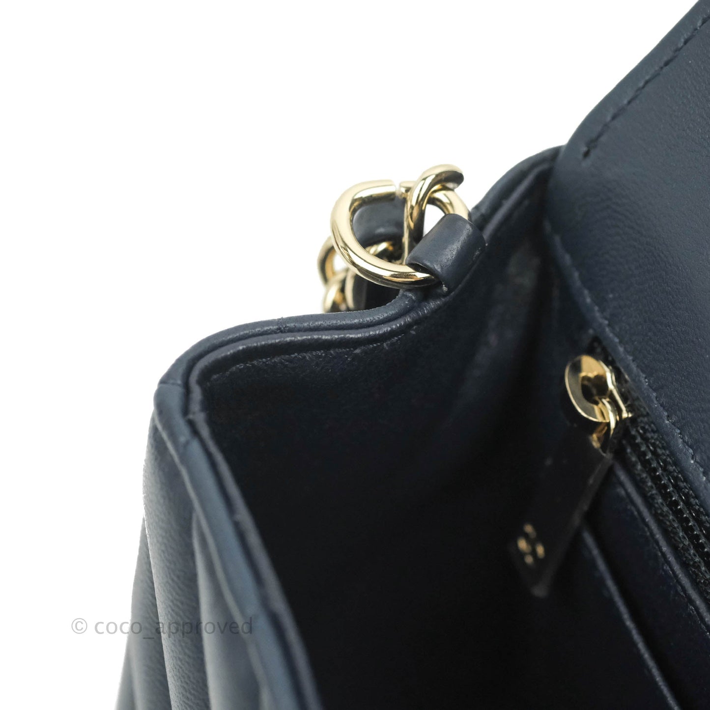 Chanel Chevron Mini Rectangular Flap Navy Lambskin Gold Hardware