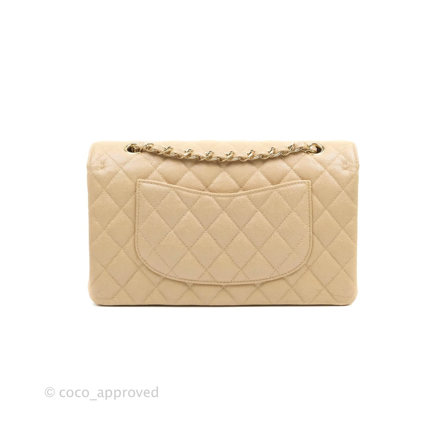 Chanel Classic Medium Flap Quilted Iridescent Beige Caviar Gold Hardware 19S