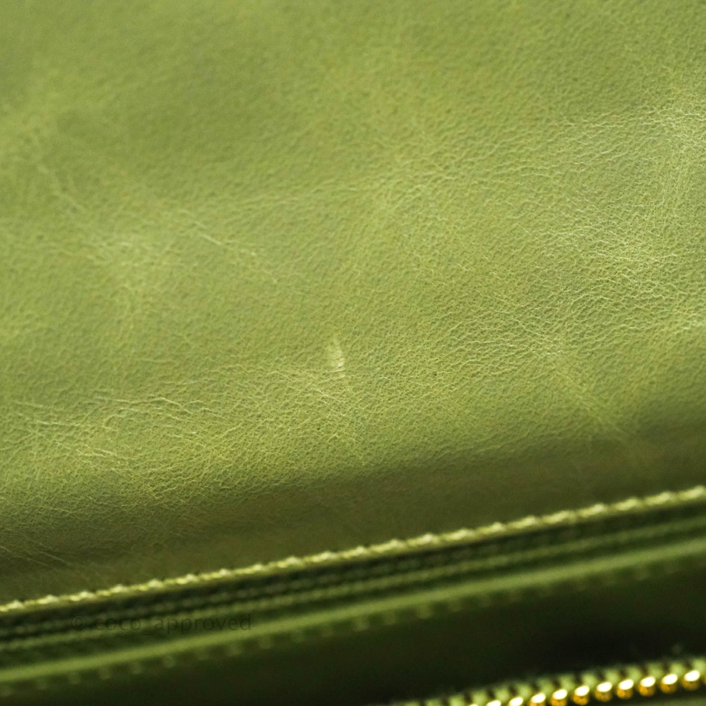 Chanel Medium (Small) Chevron Coco Handle Flap Olive Crumpled Calfskin Aged Gold Hardware Lizard Handle