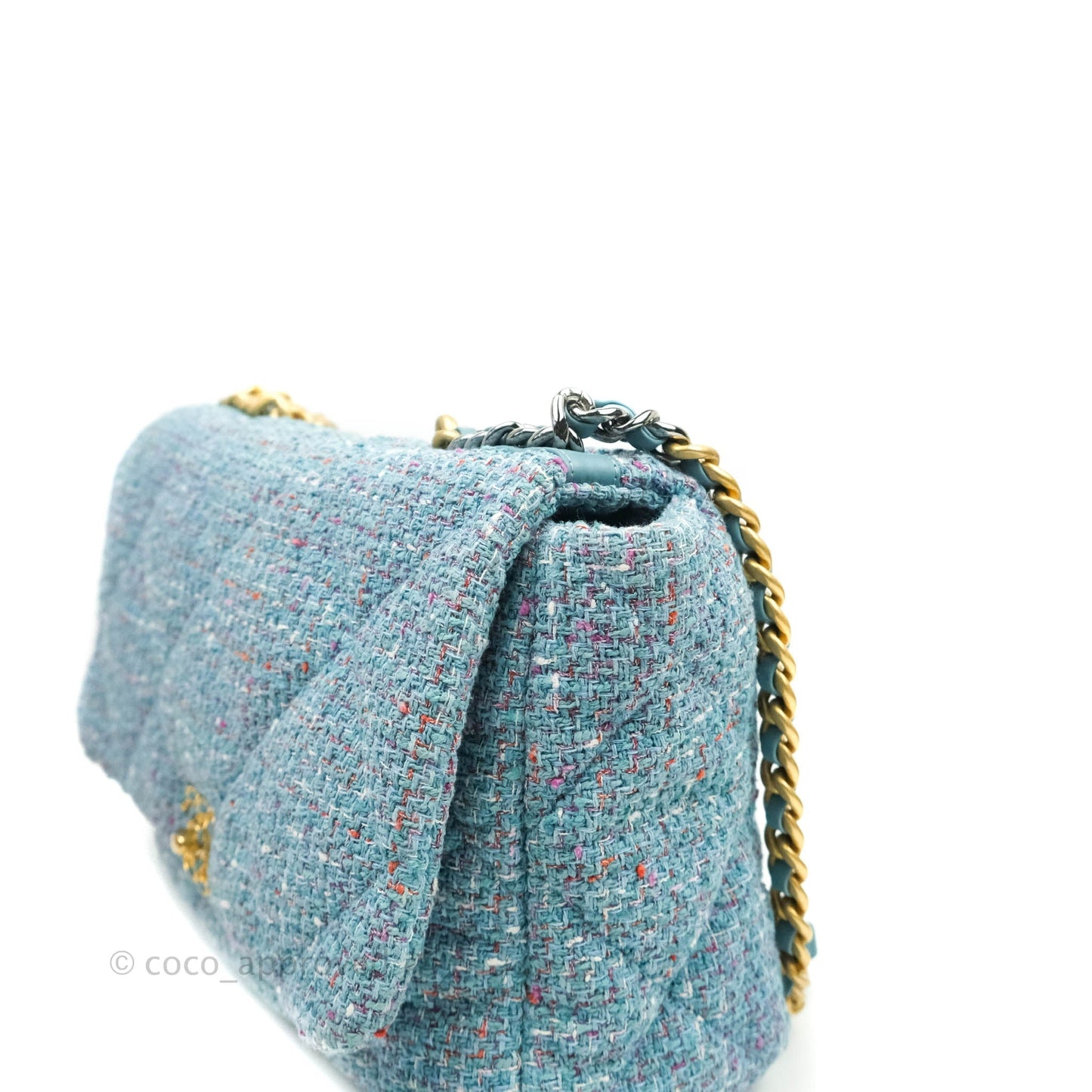 Chanel 19 Maxi Flap Bag Blue Tweed Mixed Hardware