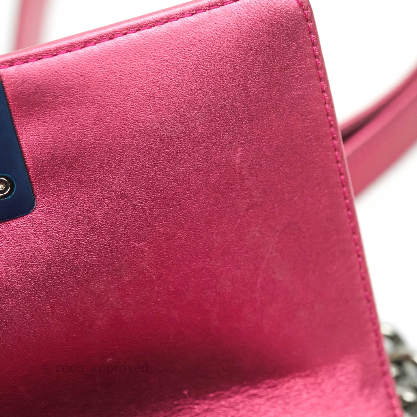 Chanel Quilted Small Boy Metallic Pink Patent & Lambskin Gun Metal