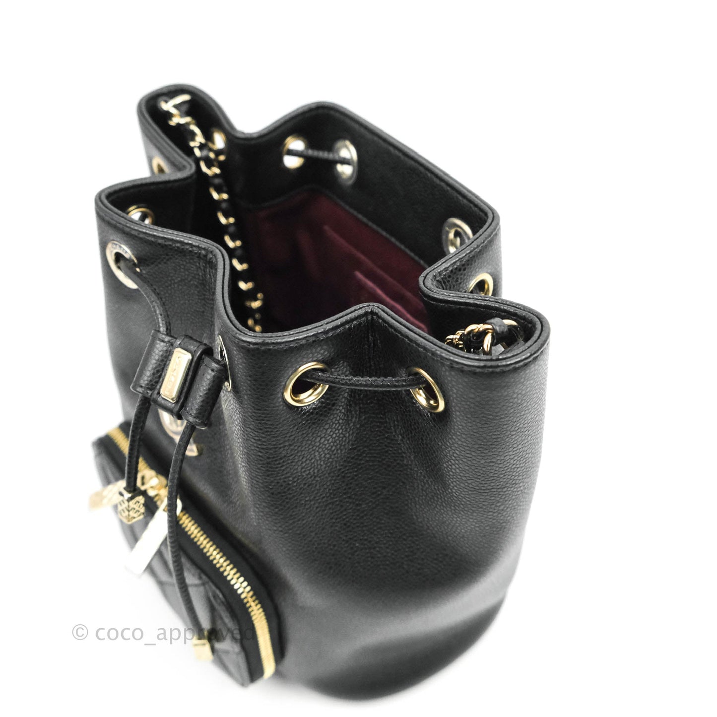 Chanel Business Affinity Drawstring Bucket Bag Black Caviar Gold Hardware 21P