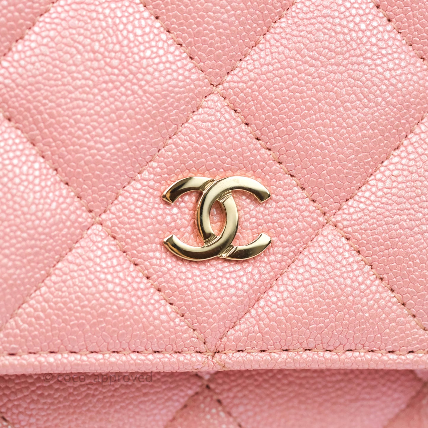 Chanel Quilted Wallet on Chain WOC Iridescent Pink Caviar Gold Hardware 19S
