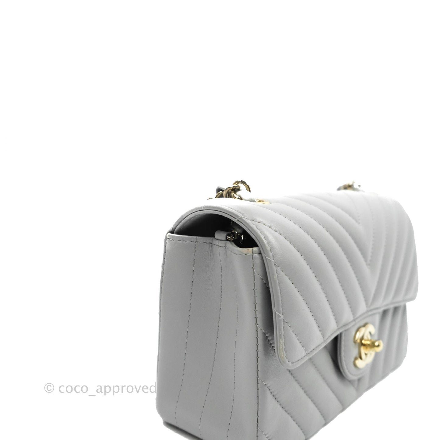Chanel Chevron Mini Rectangular Flap Grey Lambskin Gold Hardware 20S