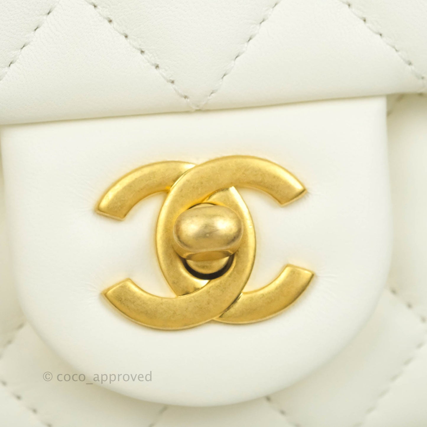 Chanel Mini Rectangular Pearl Crush Quilted White Lambskin Aged Gold Hardware 22C