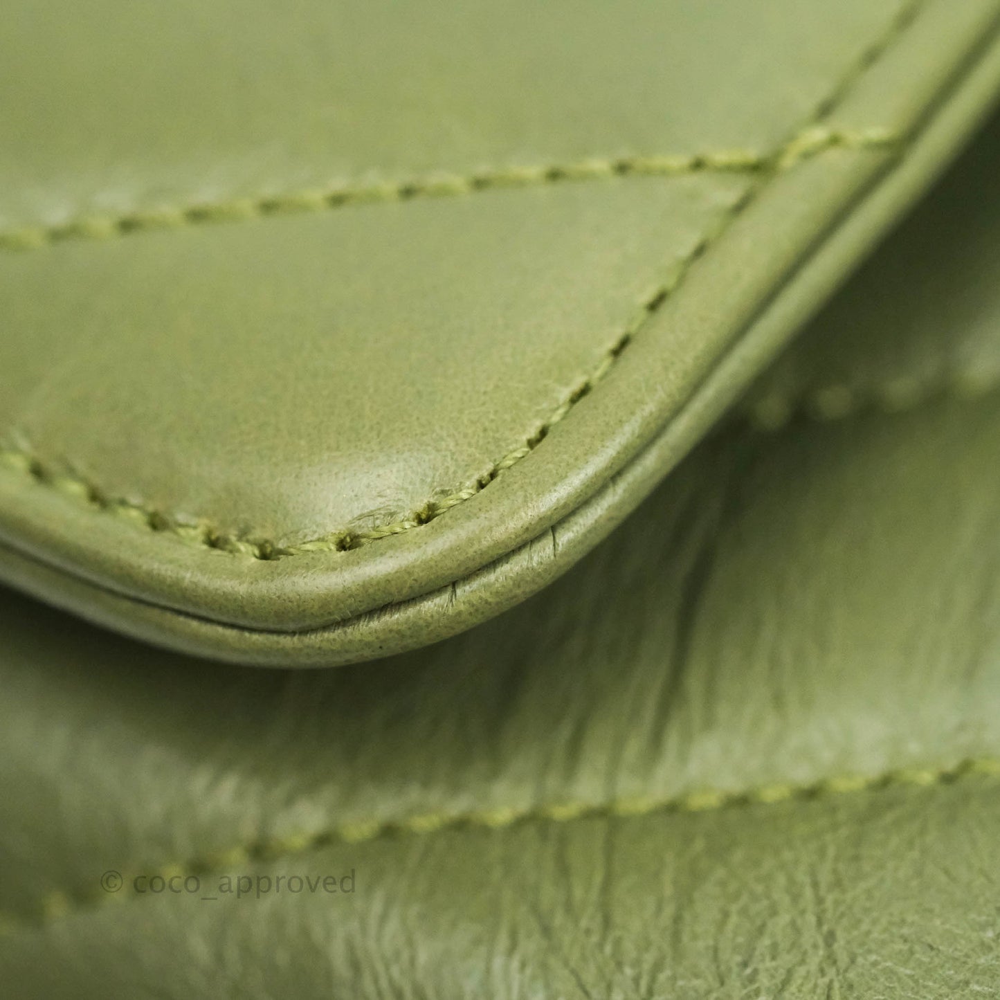 Chanel Medium (Small) Chevron Coco Handle Flap Olive Crumpled Calfskin Aged Gold Hardware Lizard Handle