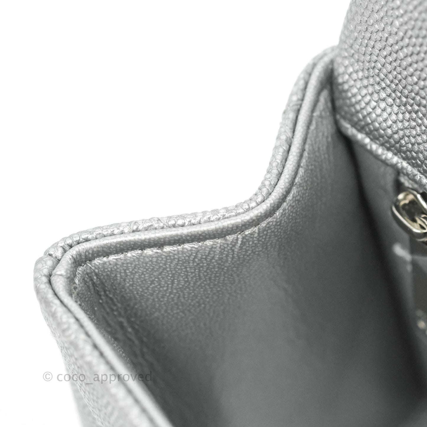 Chanel Top Handle Mini Rectangular Flap Bag Silver Caviar Silver Hardware