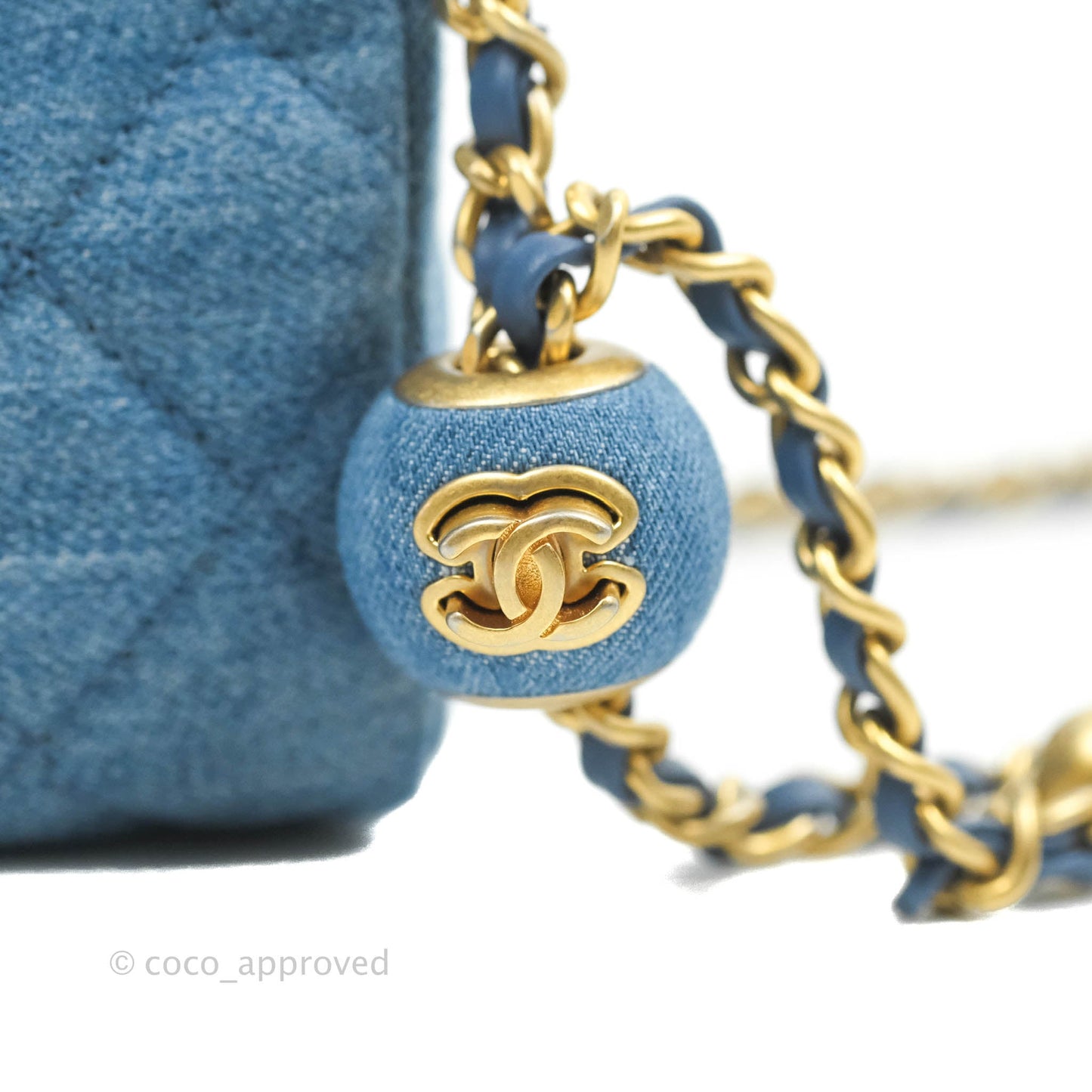 Chanel Mini Rectangular Pearl Crush Quilted Denim Aged Gold Hardware 22C