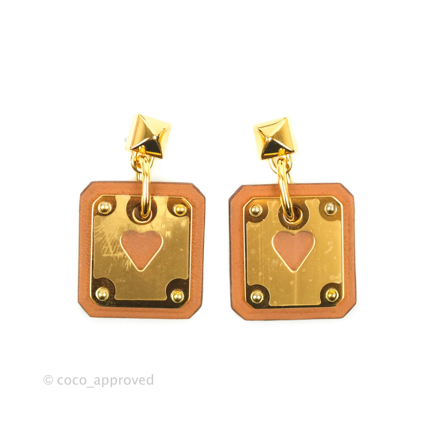 Hermès As De Coeur Drop Earrings Gold Swift Gold Hardware
