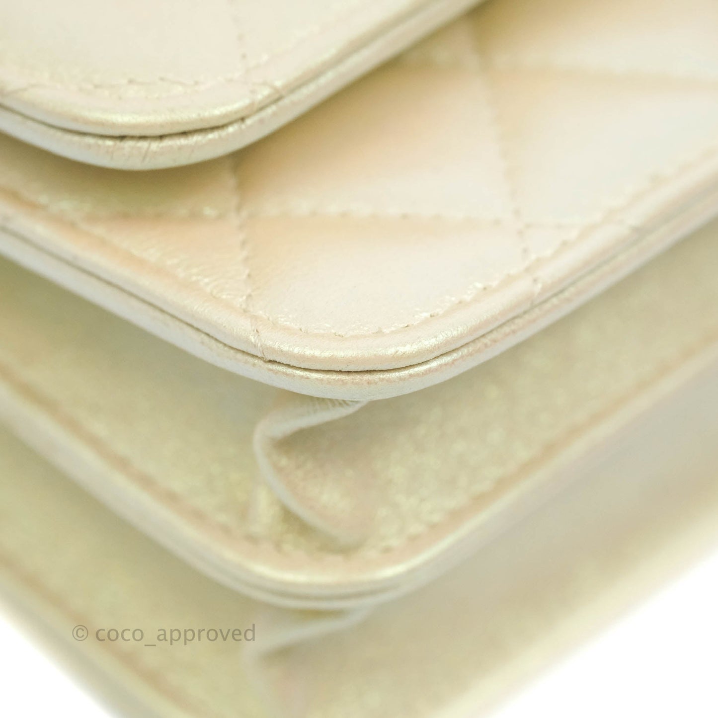 Chanel Quilted Mini Wallet on Chain WOC Iridescent Ivory Gold Hardware 20A