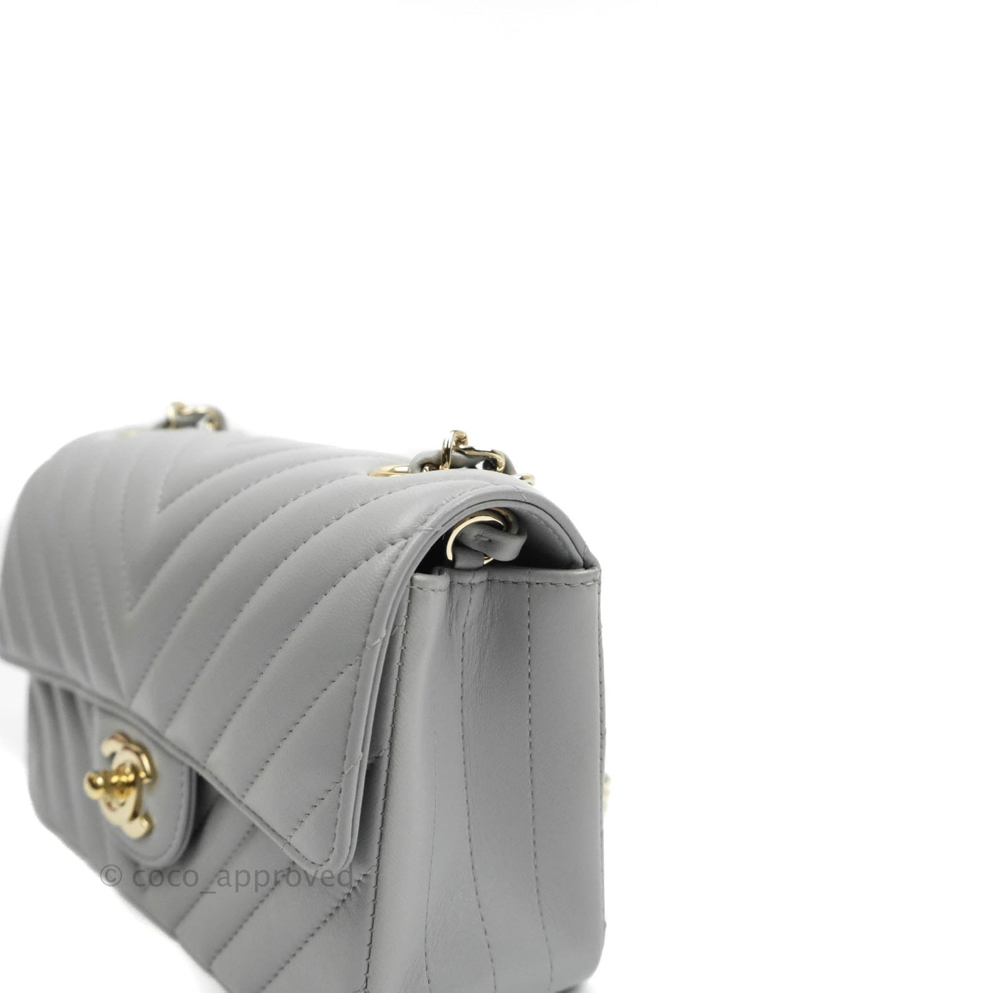 Chanel Chevron Mini Rectangular Flap Grey Lambskin Gold Hardware 20S