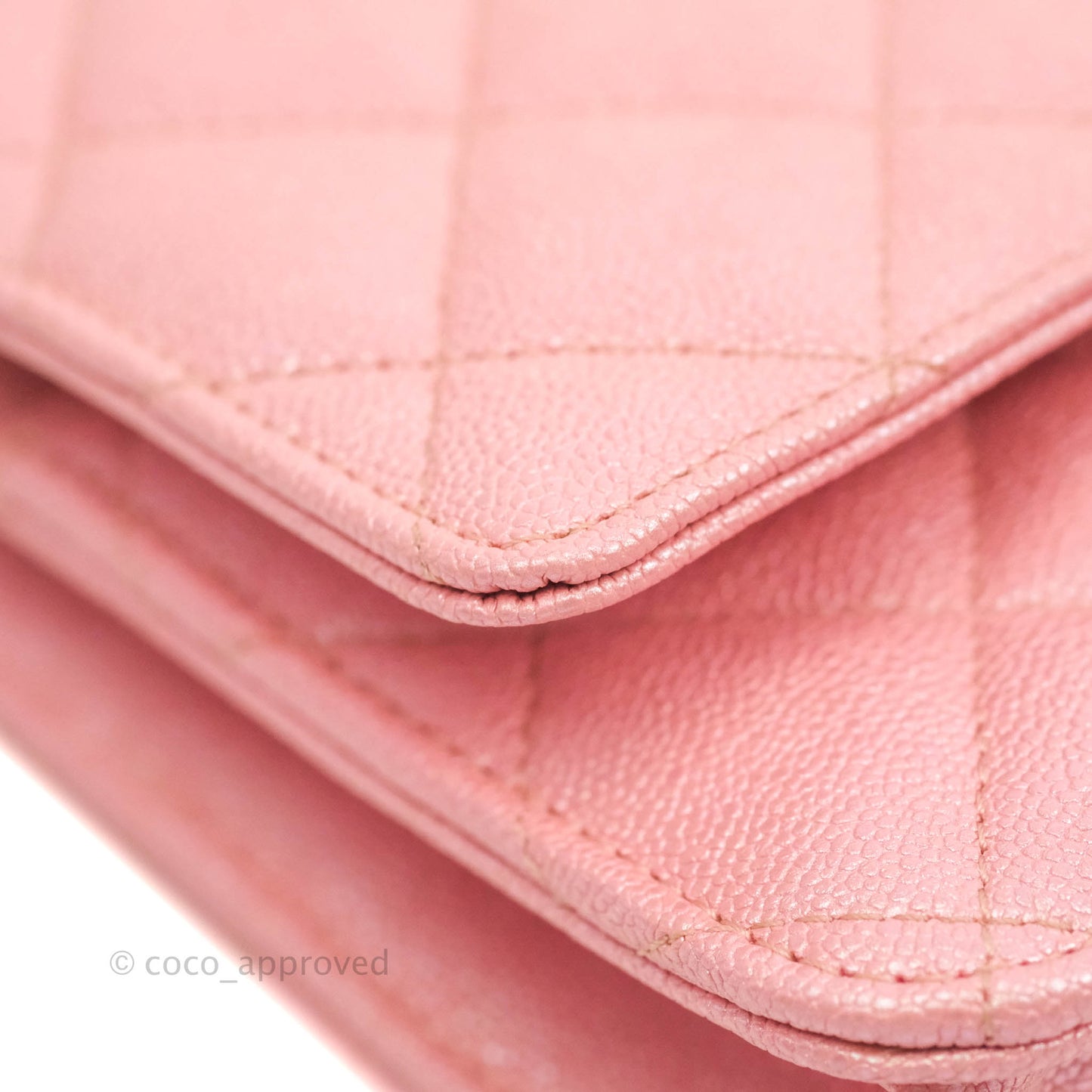 Chanel Quilted Wallet on Chain WOC Iridescent Pink Caviar Gold Hardware 19S