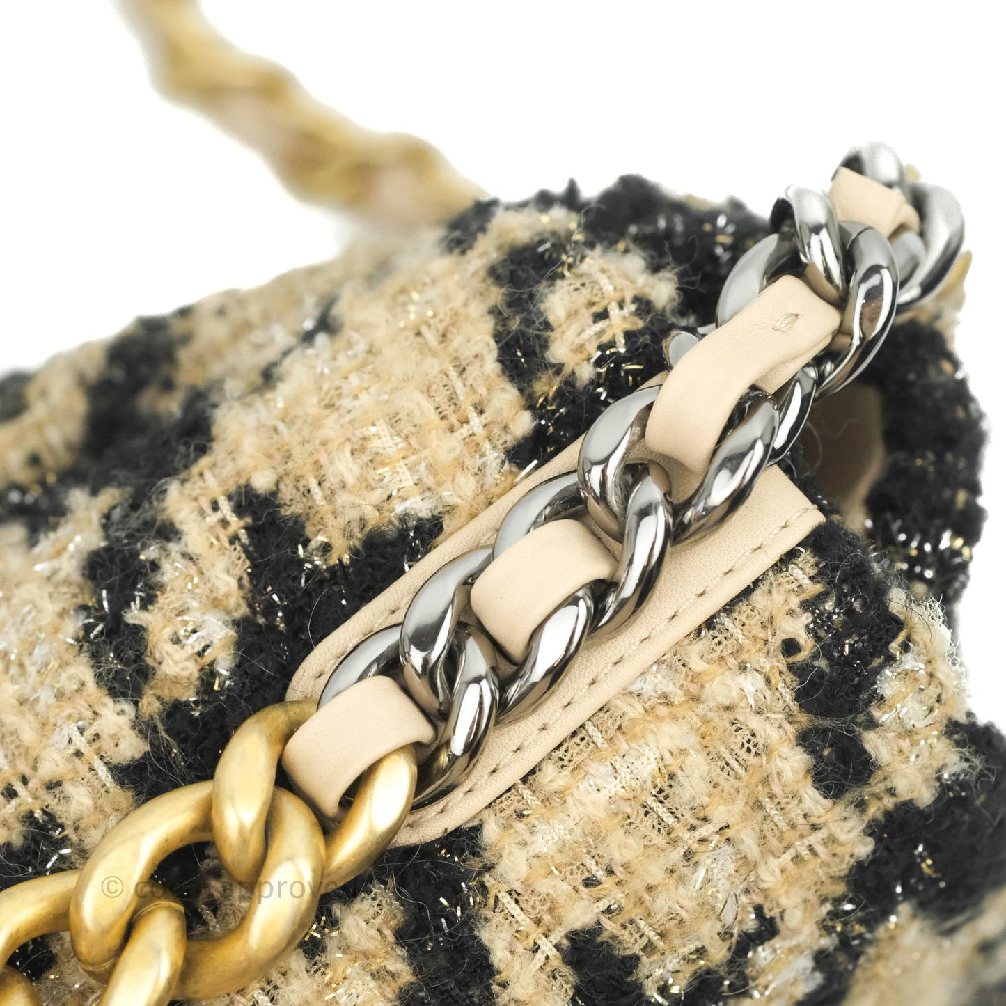 Chanel 19 Small Tweed Houndstooth Black Beige Mixed Hardware