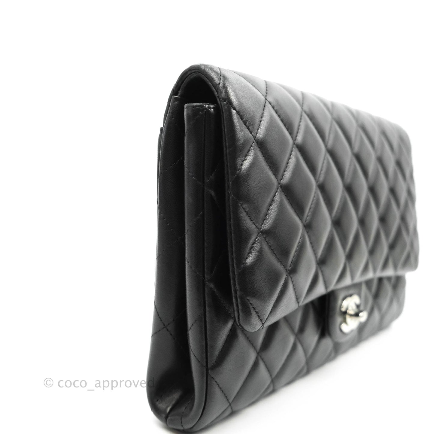 Chanel Quilted Clutch with Chain Black Lambskin Silver Hardware