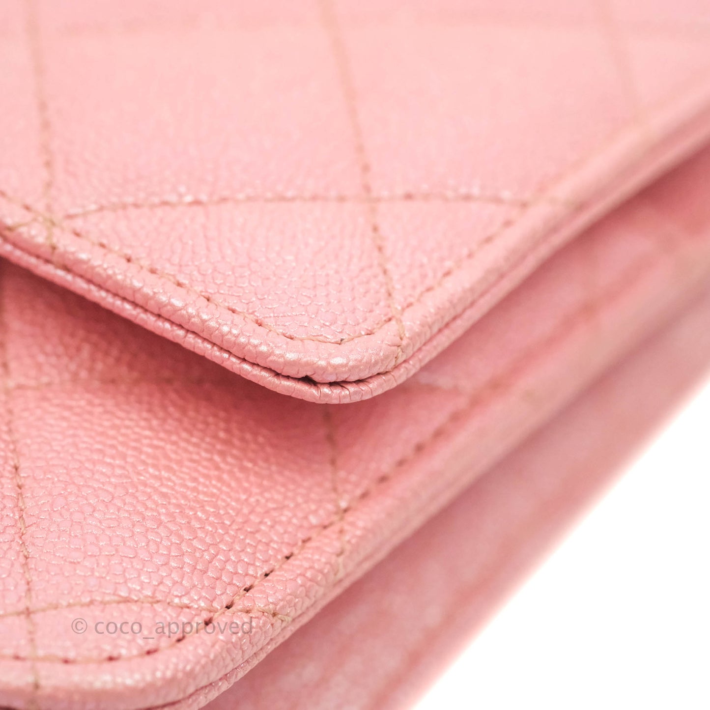 Chanel Quilted Wallet on Chain WOC Iridescent Pink Caviar Gold Hardware 19S