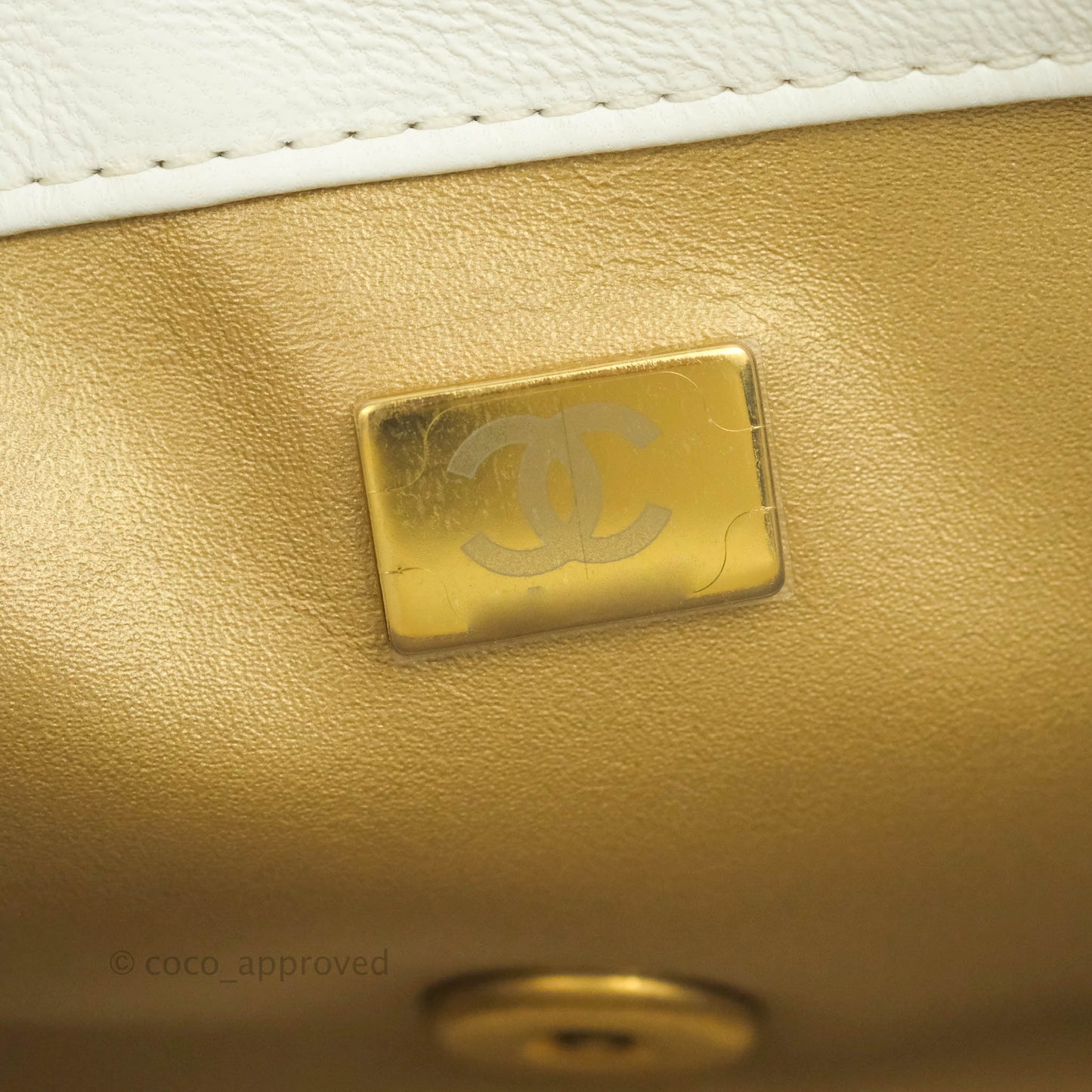 Chanel Mini Rectangular Pearl Crush Quilted White Lambskin Aged Gold Hardware 22C