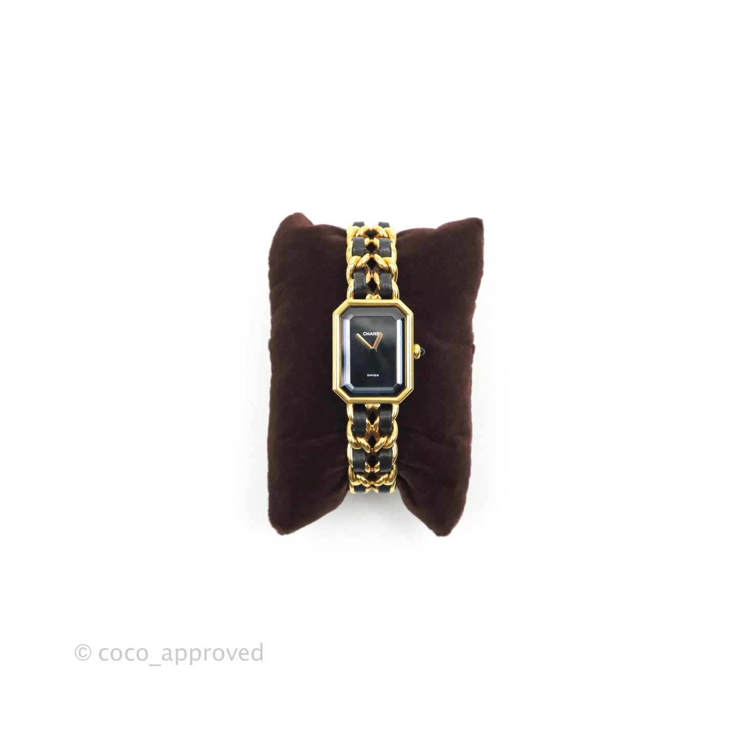 Chanel Vintage Première Watch Black Leather Gold Plated L Size