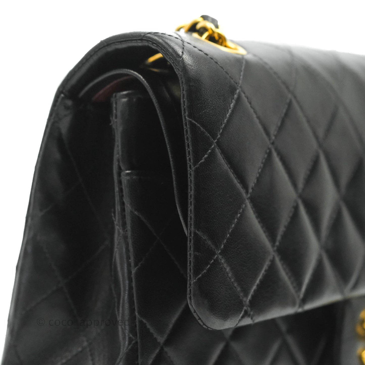 Chanel Vintage Classic M/L Medium Double Flap Black Lambskin 24K Gold Hardware