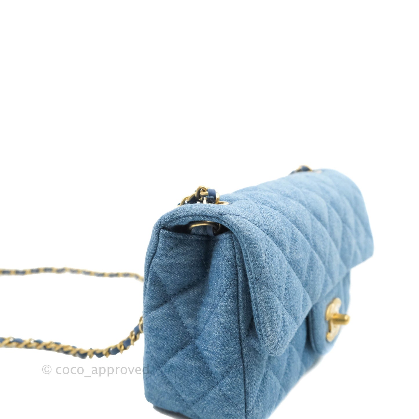 Chanel Mini Rectangular Pearl Crush Quilted Denim Aged Gold Hardware 22C