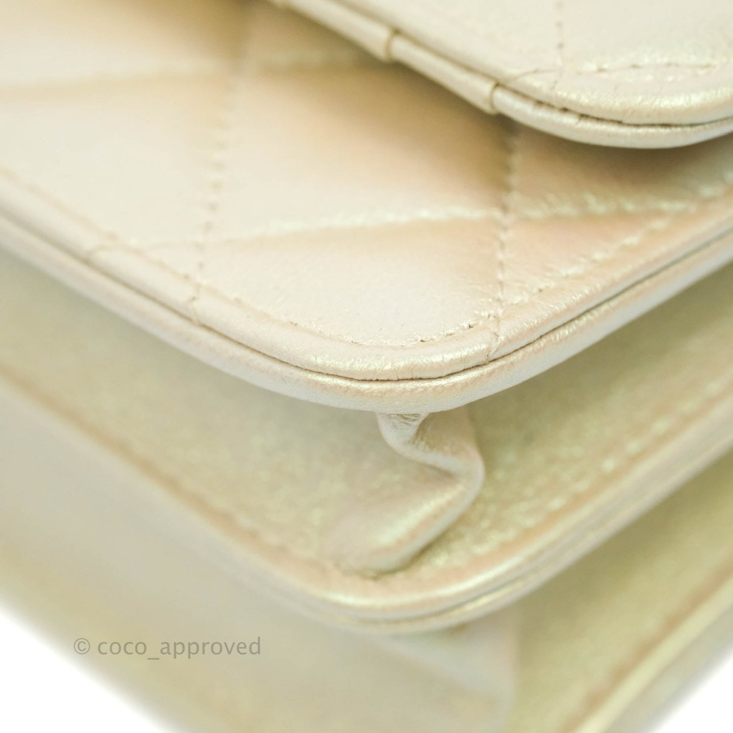 Chanel Quilted Mini Wallet on Chain WOC Iridescent Ivory Gold Hardware 20A