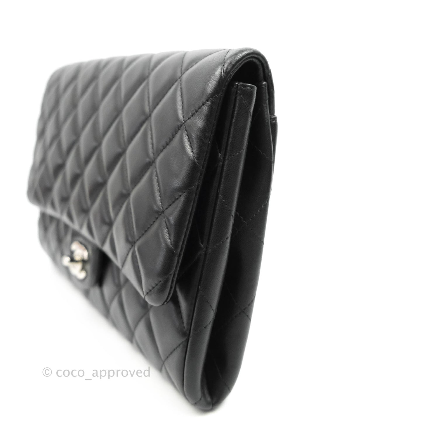 Chanel Quilted Clutch with Chain Black Lambskin Silver Hardware