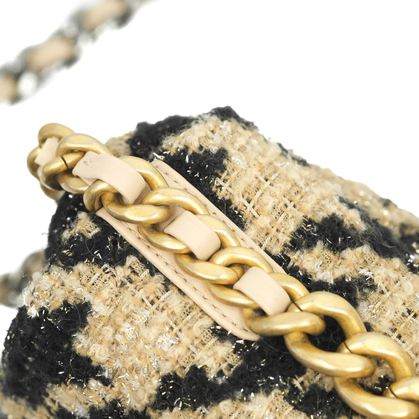 Chanel 19 Small Tweed Houndstooth Black Beige Mixed Hardware
