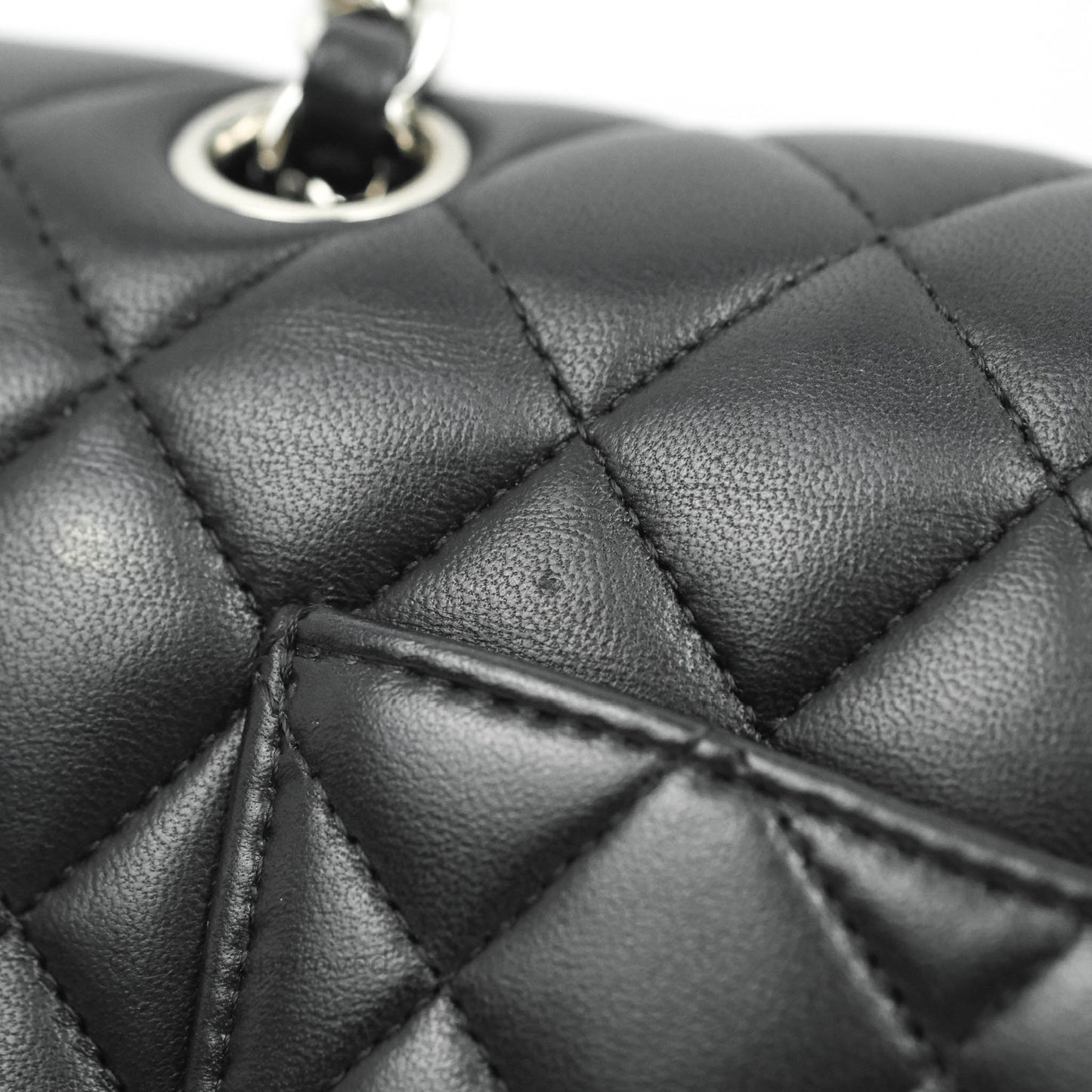 Chanel Classic M/L Medium Double Flap Black Lambskin Silver Hardware