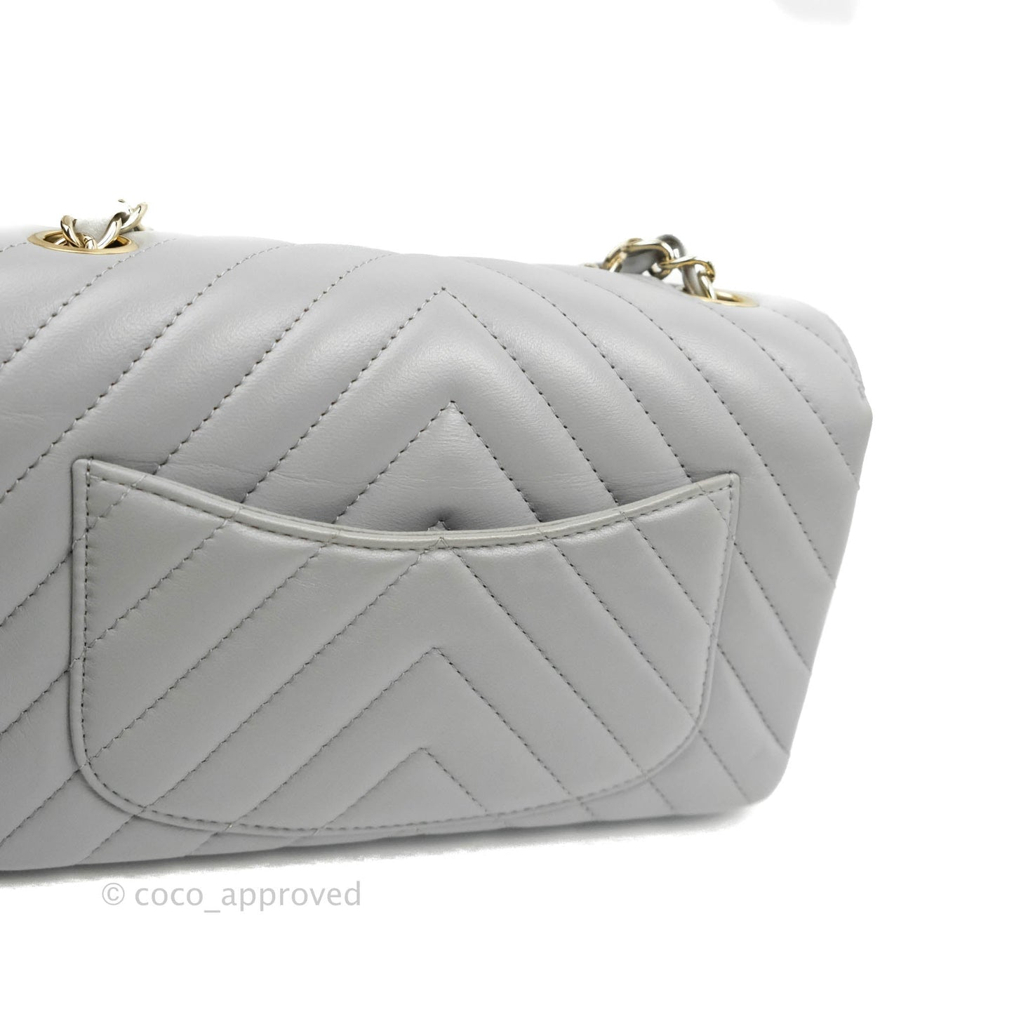 Chanel Chevron Mini Rectangular Flap Grey Lambskin Gold Hardware 20S
