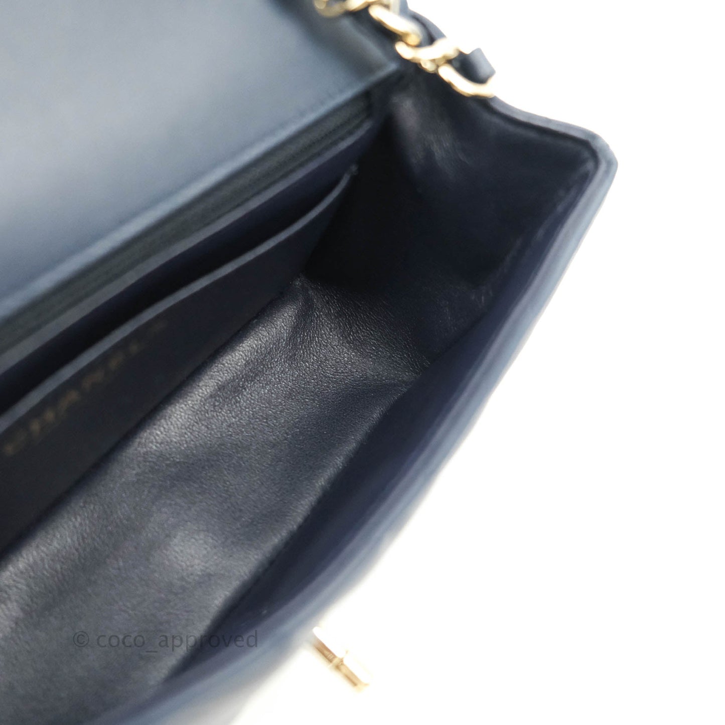Chanel Chevron Mini Rectangular Flap Navy Lambskin Gold Hardware