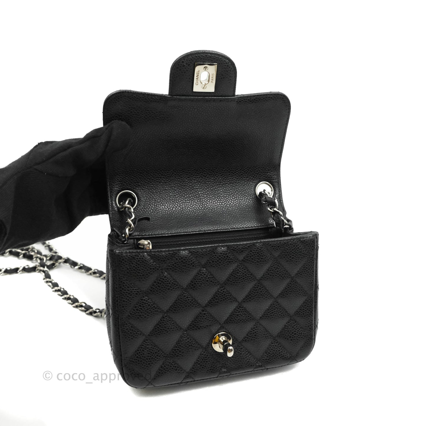 Chanel Mini Square Quilted Black Caviar Silver Hardware