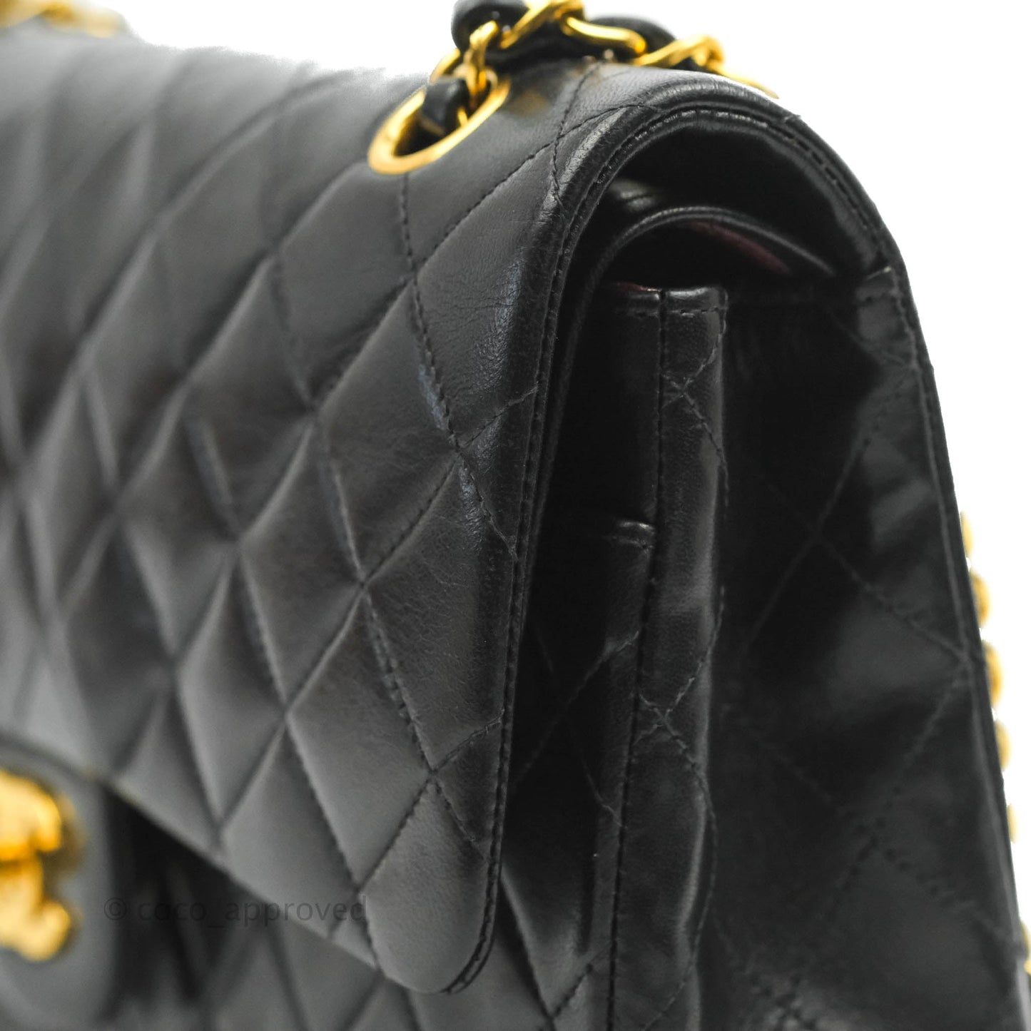 Chanel Vintage Classic M/L Medium Double Flap Black Lambskin 24K Gold Hardware