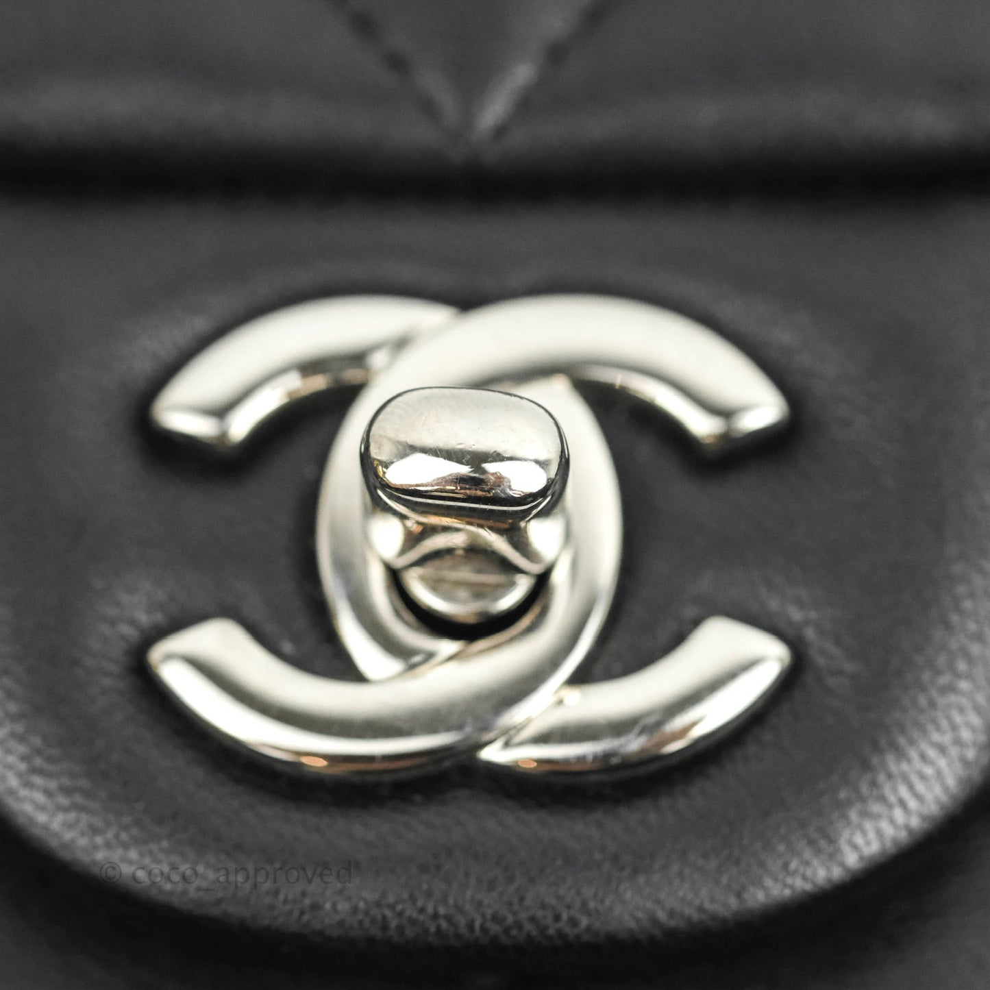Chanel Classic M/L Medium Double Flap Black Lambskin Silver Hardware