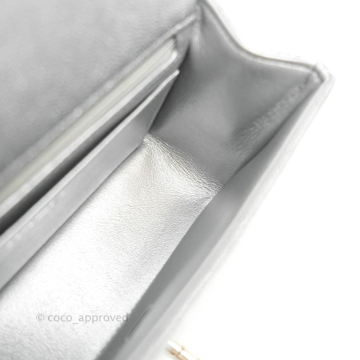 Chanel Top Handle Mini Rectangular Flap Bag Silver Caviar Silver Hardware