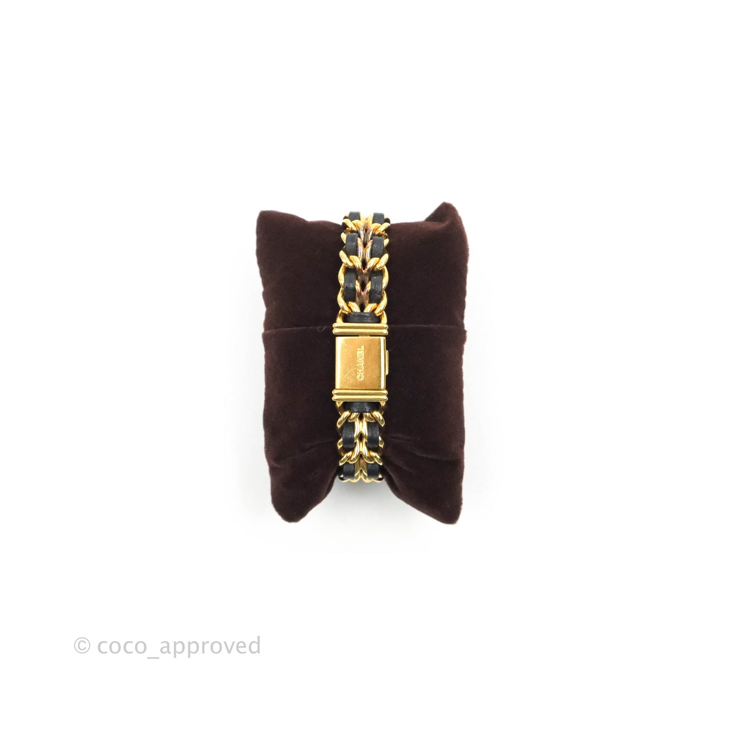 Chanel Vintage Première Watch Black Leather Gold Plated L Size